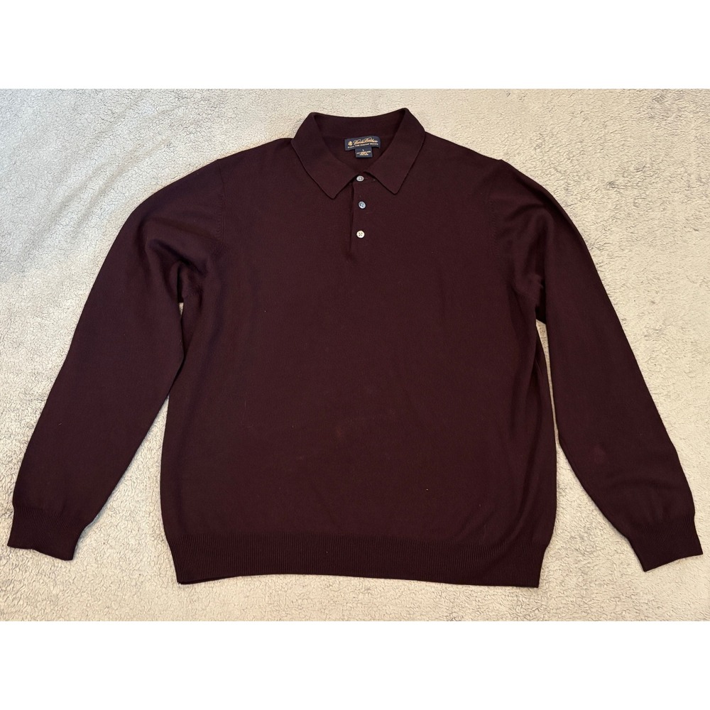 Brooks Brothers Mens Large Burgundy Italian Merino Wool Long Sleeve Polo Sweater